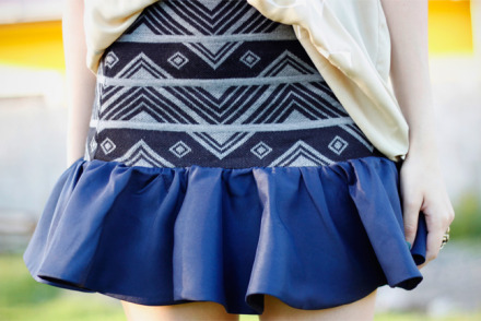 Aztec print skirt with ruffle hem